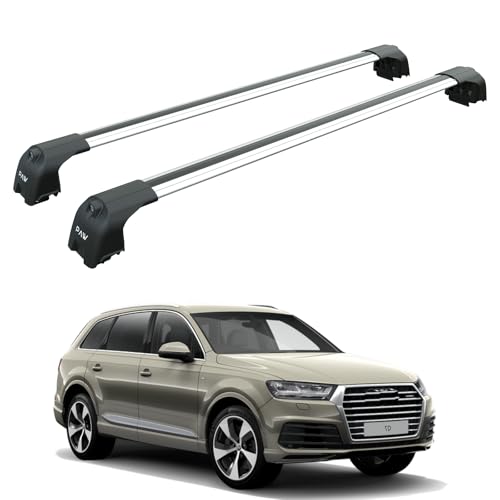 Roof Rack Cross Bars for Audi Q7, Aluminum T-Slot Design, Lockable, Fits Flush-Integrated Rails Heavy Duty 330 LB Load Capacity (Silver, 2nd Gen (Typ 4M): 2015–Up)