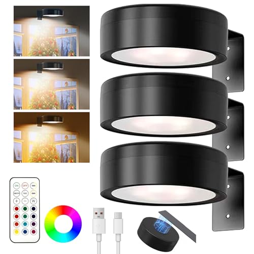 3PCS Aplique Luz Cuadros Sin Cable, 13 RGB Luces LED Magnéticas Inalámbricas Recargables con Control Remoto, Regulables y Temporizador, Lámpara de Pared para Cuadros y Pinturas