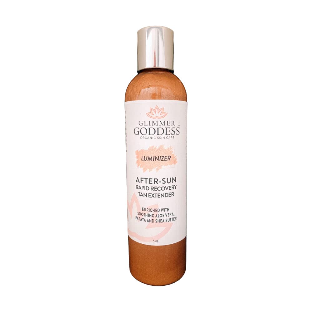 GLIMMER GODDESS Organic After Sun Shimmer Lotion - Aloe Vera, Pineapple, Shea Butter, Papaya - Soothing and Hydrating