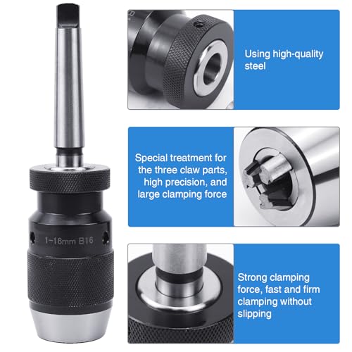 Schnellspannbohrfutter B16 Bohrfutter 1-16 mm, mit Mk2 Kegeldorn Präzisionsbohrfutter, für Drehbank-Bohrfutter Festziehen,Drehmaschine Bohrmaschine Mk2