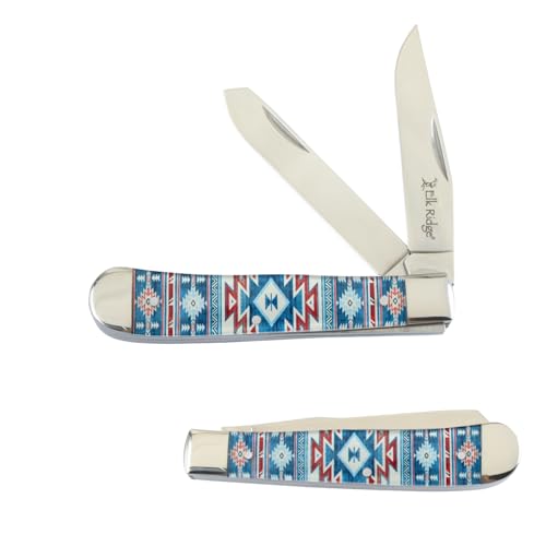 Elk Ridge Collection Every Day Carry 3 Blade Smooth Non-Slippery Handle Trapper Folding Pocket Knife (Blue)