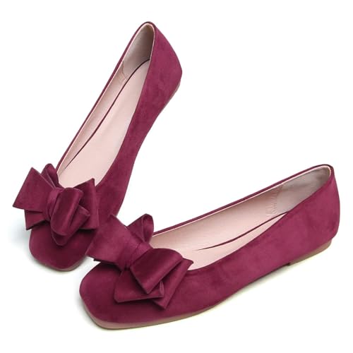 Hee grand Flats for Women Comfortable Wide Width Square Toe Slip On Flats Bowknot Dress Shoes2