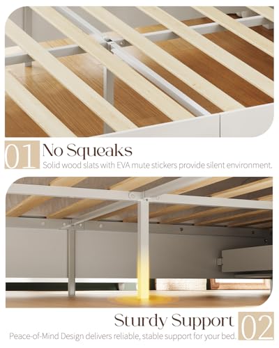 Yoobure Farmhouse Queen Bed Frame - Platform Bed Frame Queen Size with Headboard, Wood Beds with Storage Drawers, Wooden Bedframe with 18" Tall Footboard, No Noise, No Box Spring Needed, White - Image 5