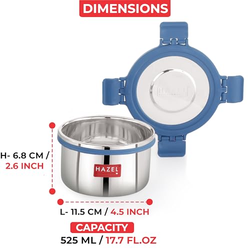 Image of HAZEL Stainless Steel Storage Containers for Kitchen, Air Tight, 525 Ml, Tiffin Box, Set of 6