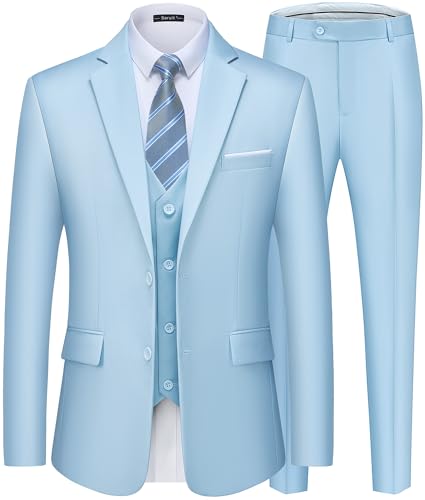 Men's Suits Slim Fit Tuxedo Suit Set 3 Piece 2-Button Solid Prom Wedding Party Blazer Vest Pants