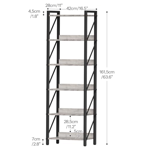 Image of HOOBRO Bookshelf, 6-Tier Industrial Bookcase, Book Shelf Storage Organizer, Tall Bookshelf with Metal Frame for Living Room, Bedroom, Home Office, Kitchen, Greige and Black BG72SJ01