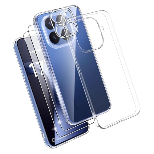Effcotuo Hülle für Xiaomi Mi 17T Pro 5G Cover mit 2 Stücke Schutzfolie für Panzerglas Displayschutzfolie Kamera Schutzfolie Durchsichtig Handyhülle Transparent Silikon TPU Schutzhülle Case