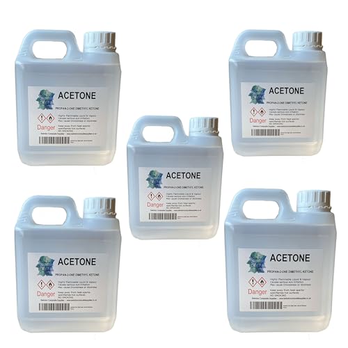 Acetone - Nail Varnish Remover- Solvent & Degreaser - 1Litre - 1000ml (1L Jerrycan x 5)