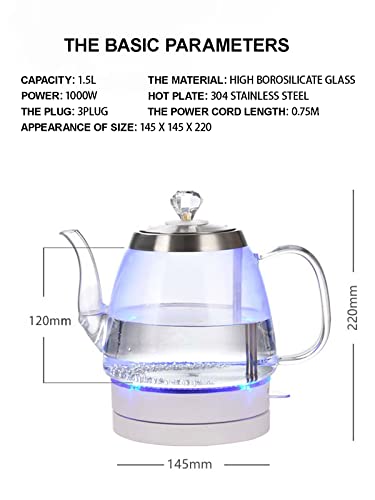 Bouilloire électrique en verre borosilicate transparent et éclairage LED moderne