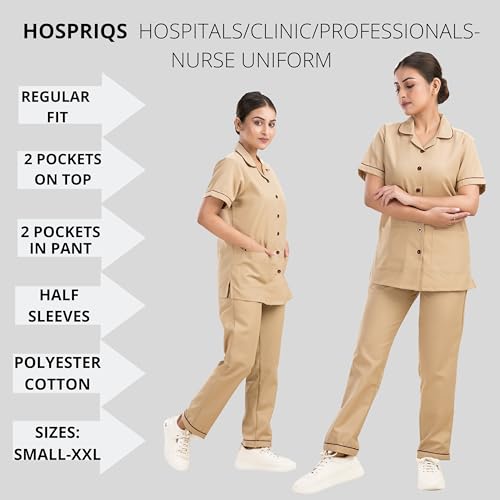 Image of Unisex Nurse Uniform With Normal Length Half Sleeves Top With 2 Pockets Regular Fit Pant Two Side Pockets - Ideals for Hospital Staff /Clinics /Nanny Uniforms |