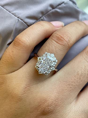 Phoenixjewel 2 Ct Radiant Cut Diamond Classic Halo Solitaire Engagement Rings For Women's 14K White Gold Over Wedding Ring 925 Sterling Silver Handmade Anniversary Ring Customized Promise Gift For Her #TOP3
