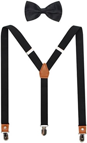 Suspenders And Pre-Tied Bowtie Set For Boys And Men By JAIFEI, Casual And Formal (Men(47 inches), Black)