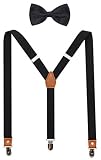Suspenders And Pre-Tied Bowtie Set For Boys And Men By JAIFEI, Casual And Formal (Men(47 inches), Bl
