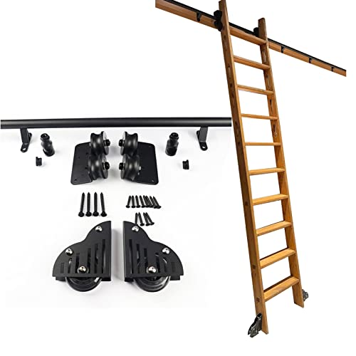 XOTAK Bibliothèque roulante Échelle matérielle coulissante Kit de Rails d'échelle (Pas d'échelle), 3,3 Pieds à 20 Pieds Tube Rond sur Une Piste d'échelle Mobile avec Roues à Rouleaux de Plancher