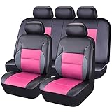 CAR PASS Luxurious Faux PU Leather Universal Seat Covers Set, Fit for Vehicles Sedan SUVs Trucks with Super 5mm Composite Sponge Inside, for Cute Women Girly, Airbag Compatible (Black and Pink)