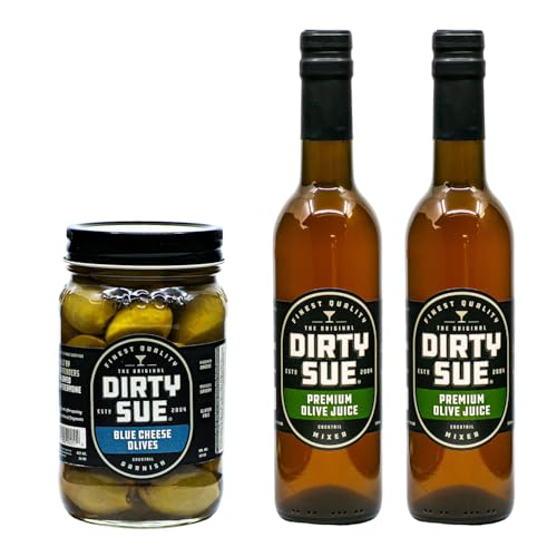 Dirty Sue Blue Cheese Stuff Olive Martini Variety Pack | Premium Martini Mix To Make The Perfect Martini | Our Olive Brines Are Perfect For Bartenders and Home Enthusiasts | Twice Filtered Brine Made From Premium Olives