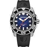 Cestrian Orologio da uomo automatico Pro Dive 42 mm - quadrante blu fumé, cassa in acciaio inossidabile 316L e cinturino in silicone nero, impermeabile fino a 300 m