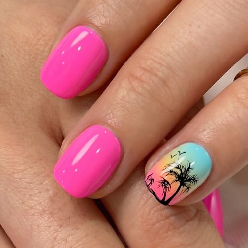 Image of CurvLife Short Oval Press On Nails, Orange, Island Sunset, Soft Gel