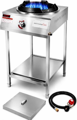 Professional Vortex Wok Range StoveStainless Steel-220 000 BTU-Outdoor Propane Wok Burner with Brass Jet Burners-Ideal for High Heat Stir Fry & Asian Cooking-Home & Commerical