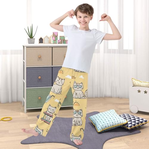 Cat Pineapple Boys Long Pants Soft Trousers Elastic Waist Kids Lounge Bottoms with Pockets S-XL 5