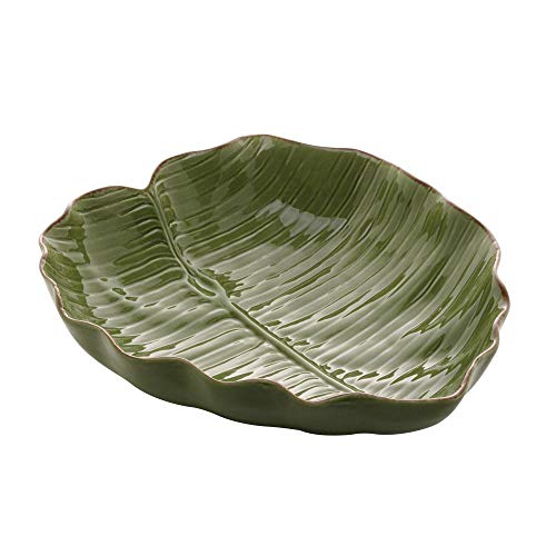 Prato decorativo de ceramica banana leaf verde 28,5x27x7cm lyor