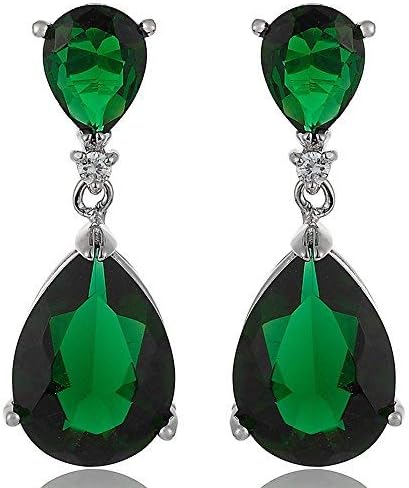 [RIZILIA CELEBOX] Teardrop Dangle Pierced Earrings with Pear Cut CZ [9 Colors available] in White Gold Plated, Celebrity inspired by Angelina Jolie