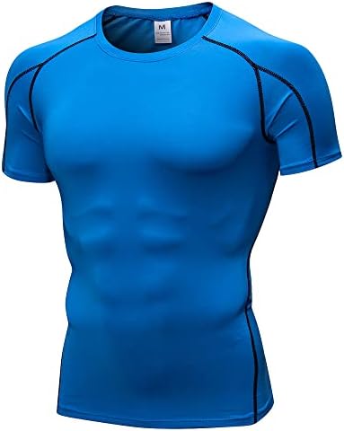 CICI FIVE Men's Compression Shirt Short Sleeve Athletic Compression Tops Cool Dry Undershirts Baselayer Gym Workout T Shirt Blue