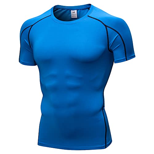 Cici Five Men's Compression Shirt Short Sleeve Athletic Compression Tops Cool Dry Undershirts Baselayer Gym Workout T Shirt Blue #TOP2