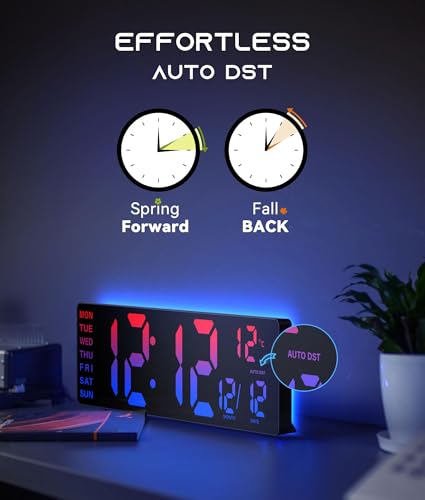 16.5" Large Digital Wall Clock with Remote Control, RGB Atmosphere Lights with 11 Scenes Mode, Dual Alarms with Big LED Display, Auto DST, Temperature for Living Room Gaming - Image 7