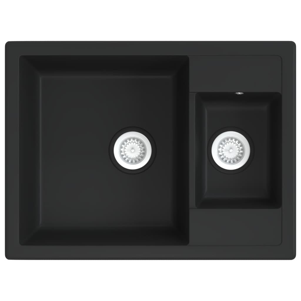 Vidaxl (Black) Kitchen Sink With Overflow Hole Double Basins Granite Multi Colours
