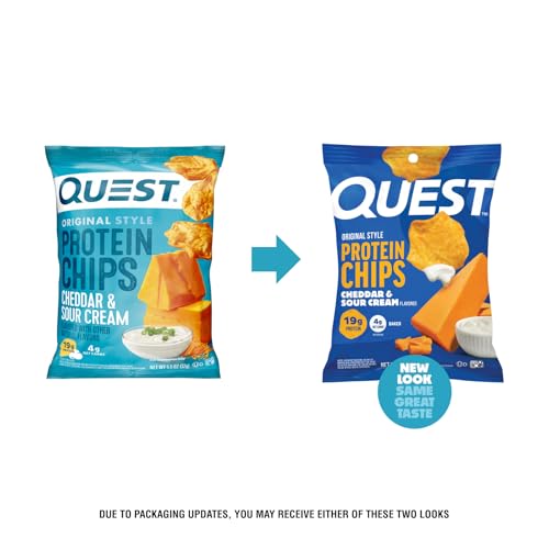 Image of Quest Nutrition Cheddar & Sour Cream Protein Chips, 19g Protein, 4g Net Carbs, Gluten Free, 1.1 oz (Pack of 12)