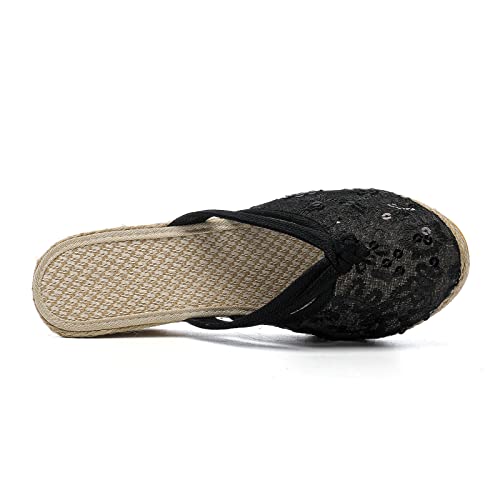 Gyouanime Braid Slippers Outdoor Womens Lace Mules Wedge Sandals Heels Platform Slides Closed Peep Toe Beach Shoes #TOP5