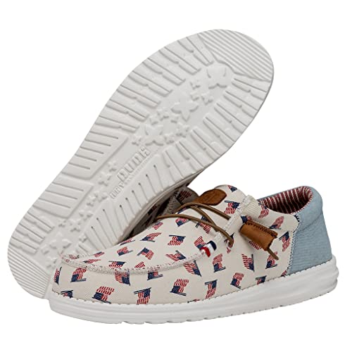 Image of HEYDUDE Men's Wally Patriotic Slip On Shoe | Lightweight Canvas Loafers with No Tie Laces