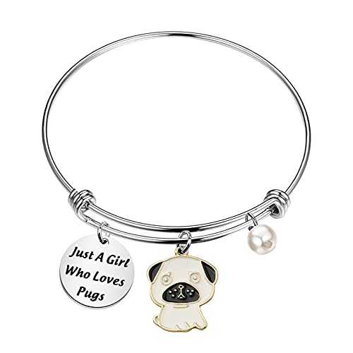 WSNANG Pugs Dog Bangle Jewelry Just A Who Loves Pugs Bracelet Pug Mom Gift Dog Lover Gift