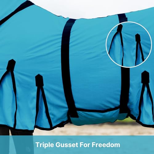 Image of Horse Fly Sheet with Attached Neck Cover & Tail Flap | UV Protection Mesh Horse Blanket, Full Body Bug & Sun Shield, Buckles, Belly Wrap & Gussets for Spring Summer Riding Rug (Turquoise, 80 inch)