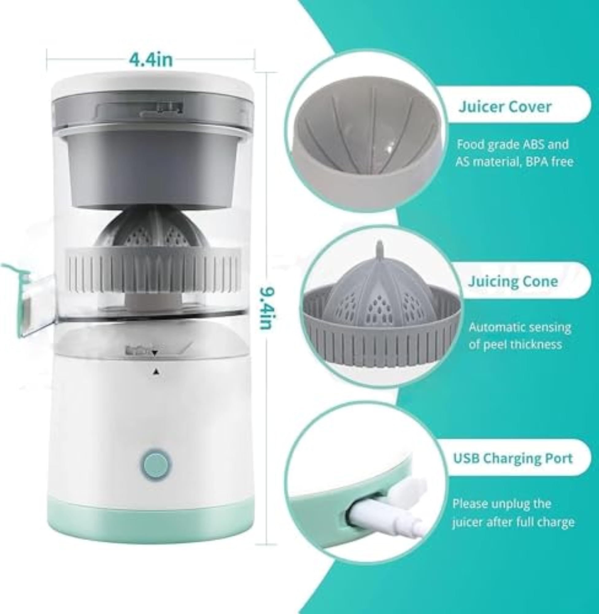 Electric Citrus Juicer 200ml, 80W Automatic Orange Juicer Machine