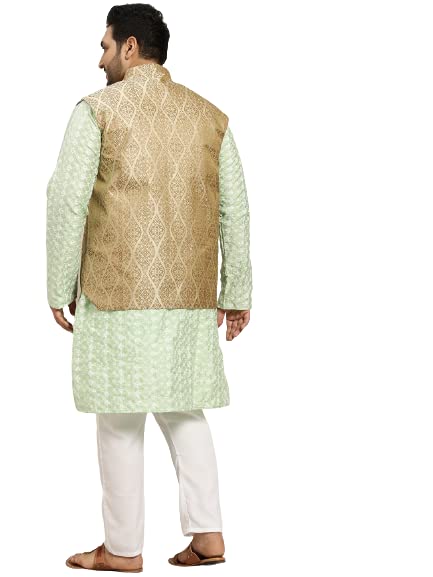 Image of SOJANYA (Since 1958, Men's Silk Blend Grey Kurta Pyjama & Silk Blend Jacket Combo