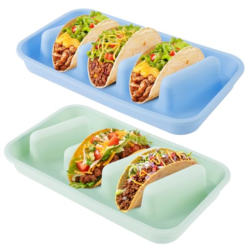VAVPUP 2 soportes para tacos, soporte para tortilla de maíz con divisor y ranura, 28,5 x 16,5 cm, apilable, bandeja de silicona estable para microondas y freidora de aire caliente (A)