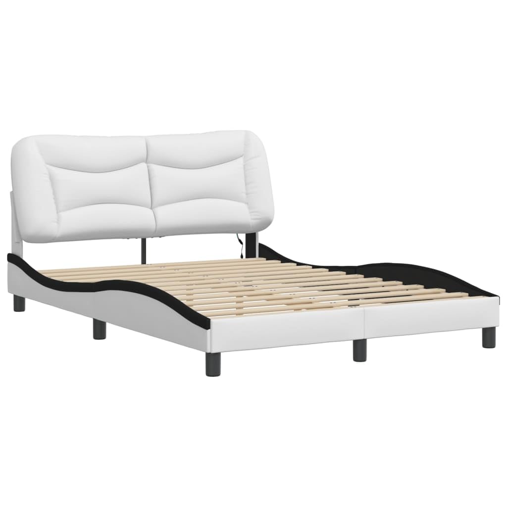 Estructura de cama con LED 120 x 200 cm, piel sintética, diseño ondulado moderno, estructura de metal resistente, para jóvenes y habitaciones de invitados