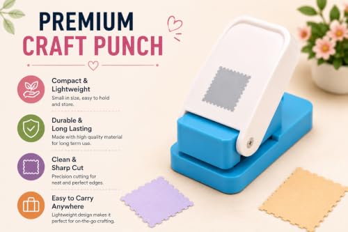 Image of 2.5x2 Cm Big Stamp Punch for Arts Crafts Scrapbooking DIY Projects (Free Scrap Sheets) | Postage Stamp Shape Paper Cutter for Journaling, Gift Tags, Photo Decoration, Card Making Supplies (White)