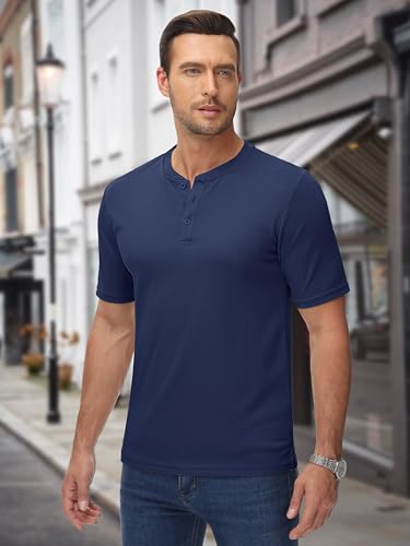 MAGCOMSEN Men's Henley Shirts Short Sleeve Casual Collarless Shirt Quick Dry Summer T-Shirts Golf Workout Tops3
