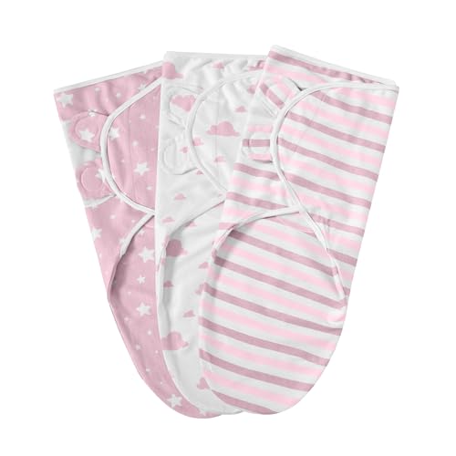 MOONLIGHT20015 Baby Swaddle Blanket 0-3 Months - 100% Breathable Organic Cotton Swaddles for Newborn - 3 Pack Baby Blankets for Boy and Girl - Soft and Cozy Baby Swaddle Wrap Newborn (Pink)