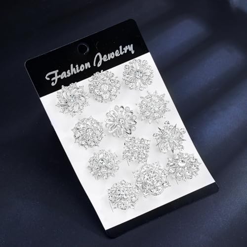 assorted small size crystal rhinestone flower brooch pins set for crafts embellishment wedding bouquet brooches for women fashion