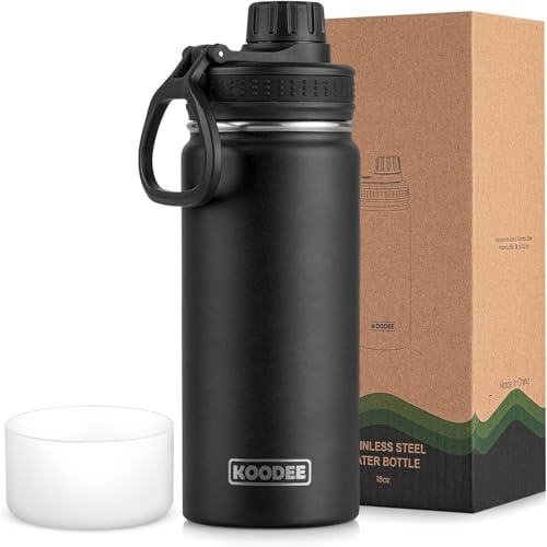 Image of Koodee Insulated Water Bottle, 18 oz Stainless Steel Double Wall Vacuum Wide Mouth Sport Bottle with Leakproof Spout Lid (Black)