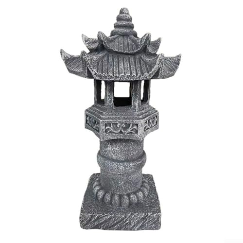 Statue de jardin en résine - Lanterne de pagode solaire - Décoration de cour japonaise - Luminaire zen - Résistant aux intempéries - Décoration de jardin zen avec lampe solaire automatique pour