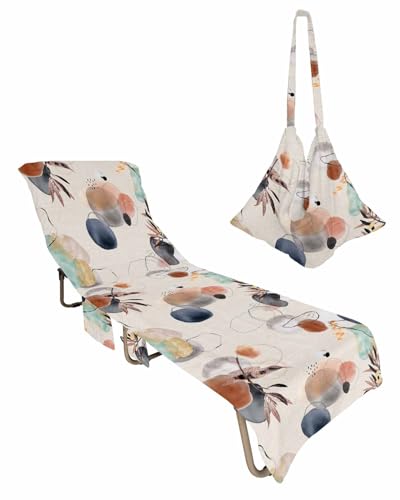 Bohemia Beach Chair Towel Covers for Chaise Lounge With Side Pocket, Soft Plush Pool Towels Cover for Patio Sunbathing Outdoor 29''x85'' Modern Abstract Minimalist Middle Century