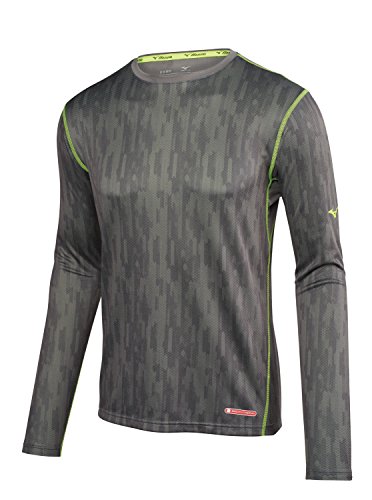 Mizuno Running Men's Breath Thermo Base Layer, Lunar/Yellow, X-Large