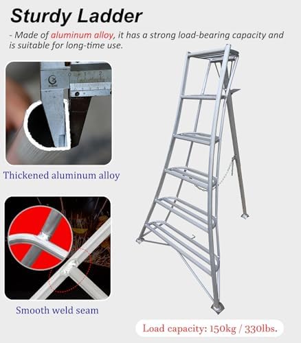 Aluminum Step Ladder with Safety Chain, Portable Tripod Stool for Gardening, Fruit Picking, and Outdoor Use - Ideal for Garden Enthusiasts and Homeowners