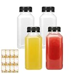 4 Pcs 250ml Plastic Bottles,Juice Bottles with Lids,With Label,Reusable Drink Containers for Home,Portable Plastic Milk Bottle Storage for Milk,Smoothie,Juice, For Home, Party, Camping and as Gifts