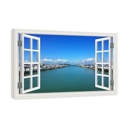 Tableau sur toile mer et bateau à voile JZSDGB 70x105cm avec cadre intérieur